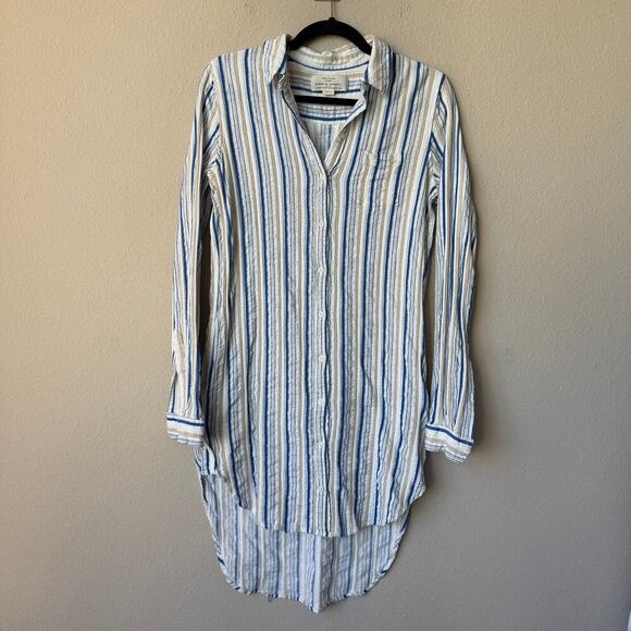 Birds of Paradis by Travota Blue White Stripe Button-Down Tunic Size S - Picture 2 of 6
